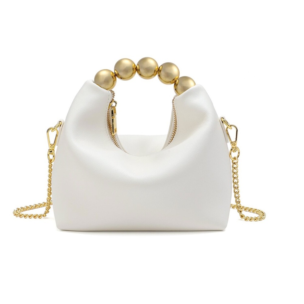 Tiffany & Fred Paris NEW White Leather Handbag Gold Bead Handle Bag